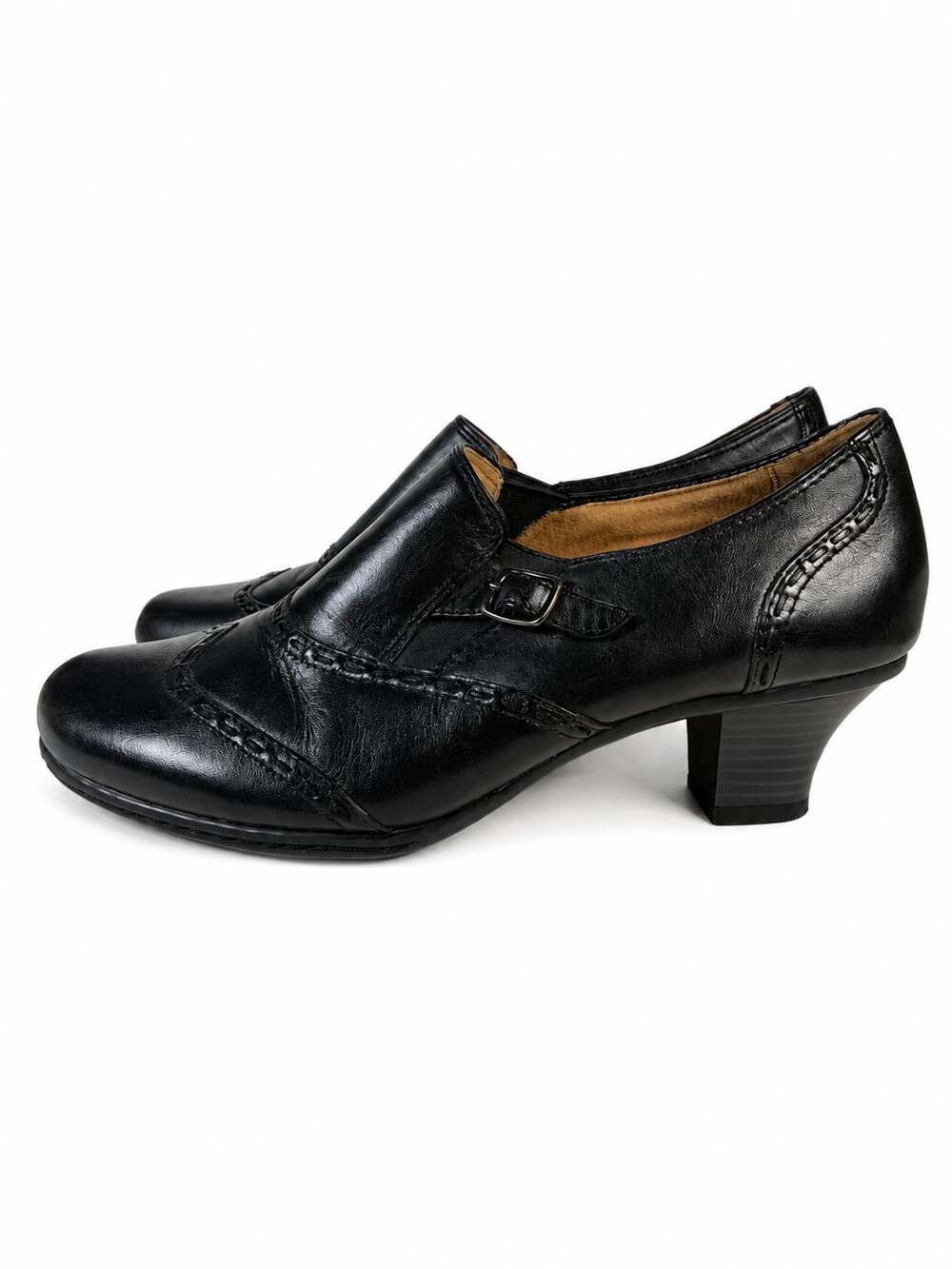 Clarks Ciera Tide' Bootie Black Leather Wingtip Slip On Ankle Boot Size 7.5 M